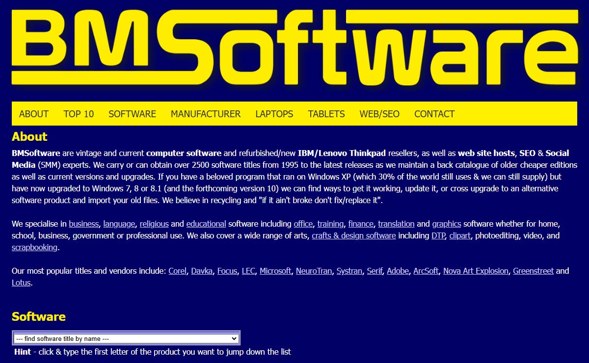Computer Software: Microsoft Office, Davka, LEC, Lotus, Corel, Serif, IBM/Lenovo Thinkpad - BMSoftware