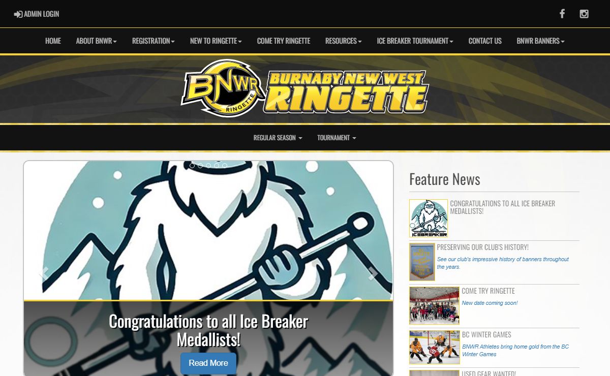 Burnaby New West Ringette : Website by RAMP InterActive
