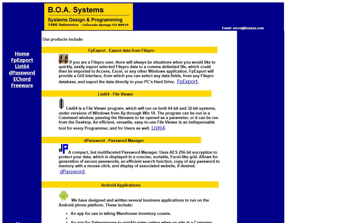 B.O.A. Systems | Custom Programming | Android | Filepro | Unix | Linux | File Viewer