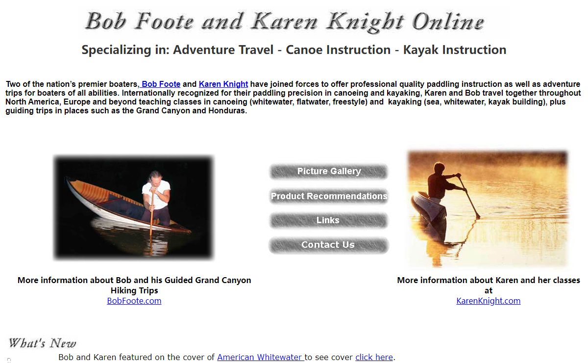 Bob Foote and Karen Knight Online - Whitewater Adventure Travel, Canoe & Sea Kayak Instruction