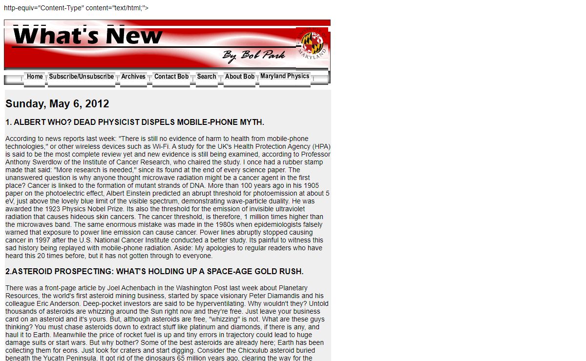 What's New by Bob Park - Sunday, May 6, 2012