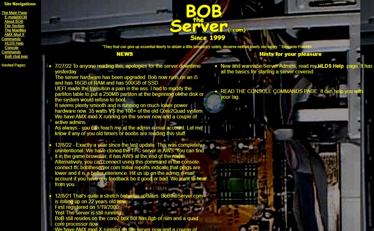 BOB the server .com A webpage dedicated to Half-Life, TFC, and the users.