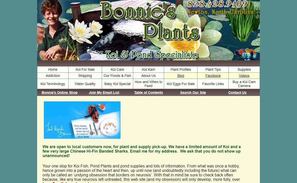 Bonniesplants.com, koi and pond specialist your one stop for information and sales of aquatic, pond plants, pond supplies and koi fish