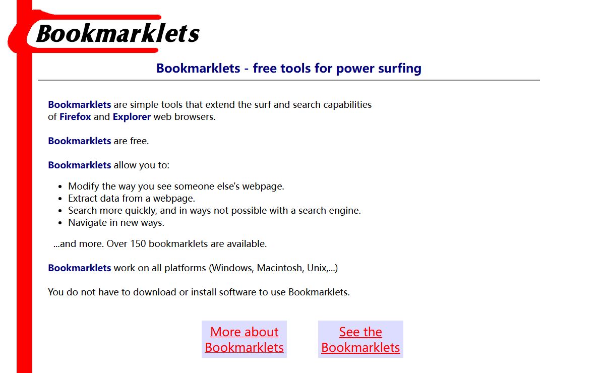 Bookmarklets Home Page - free tools for power surfing