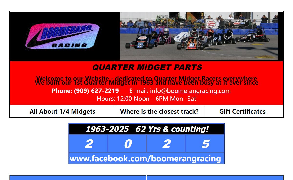 BOOMERANG RACING QUARTER MIDGET PARTS