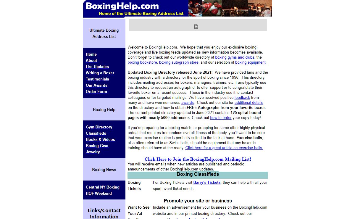 BoxingHelp.com - Ultimate Boxing Address List (boxing addresses, boxer addresses, autographs, etc.)