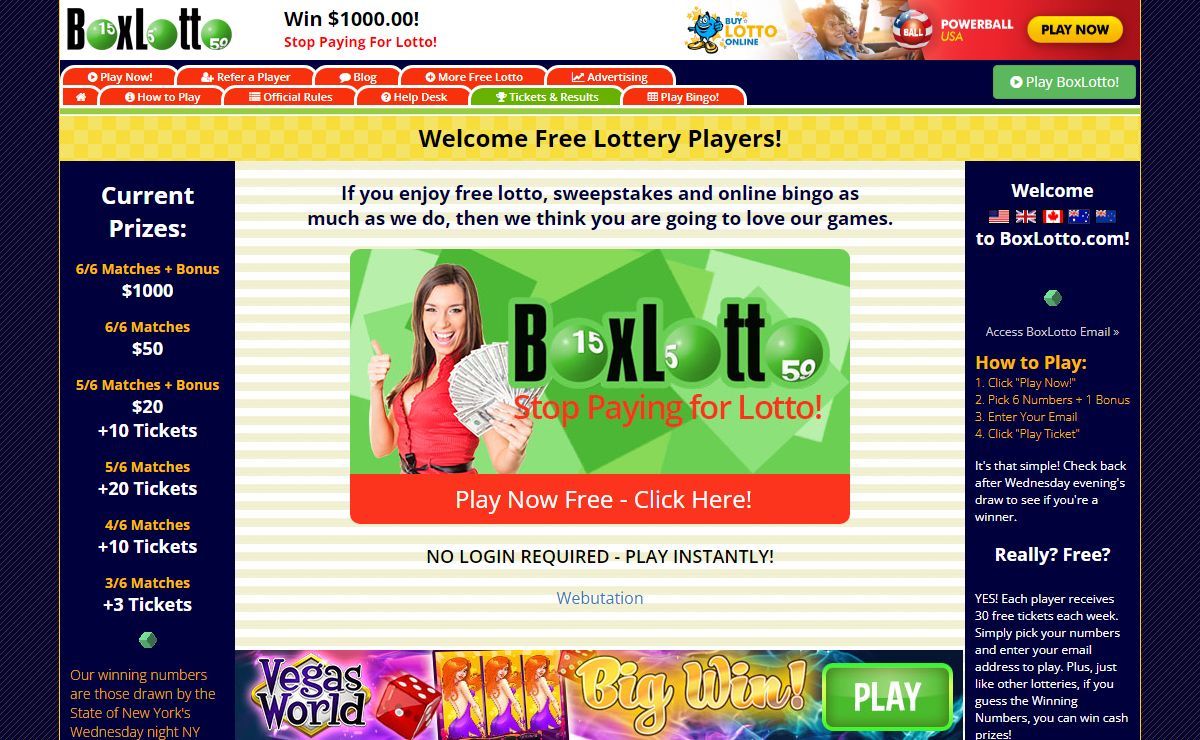 Free Lotto! - Win $1000 Online Lottery Jackpot!
