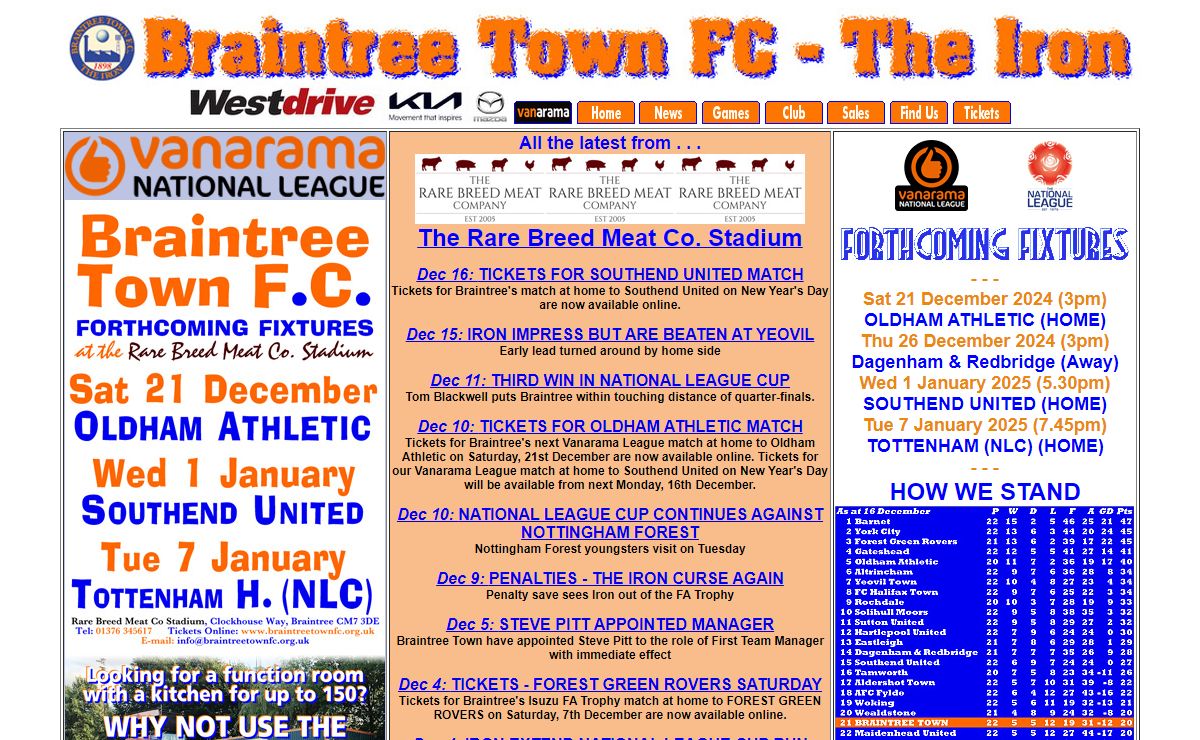 The Braintree Town FC website