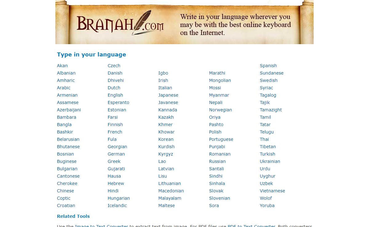 Type in your language at BRANAH.COM