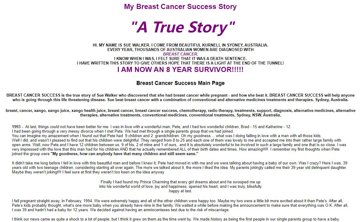 BREAST CANCER SUCCESS - Sue Walker - My Breast Cancer Success Story