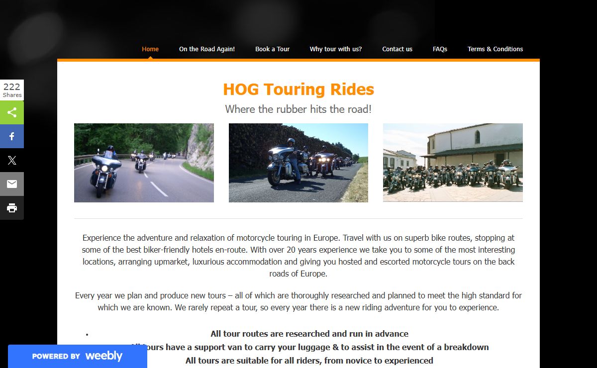 Welcome to HOG TOURING RIDES at BRETTOURS. Providing Harley-Davidson approved tours in Europe