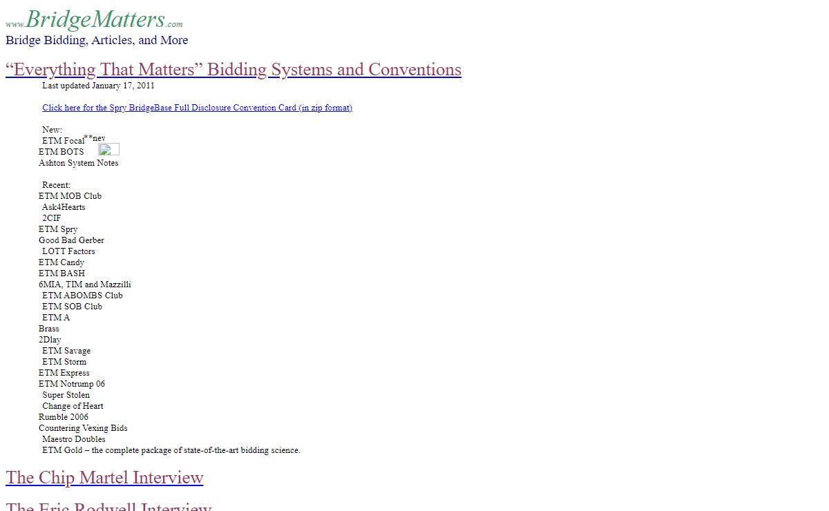 The ETM Bridge Bidding Systems & Bridge Articles
