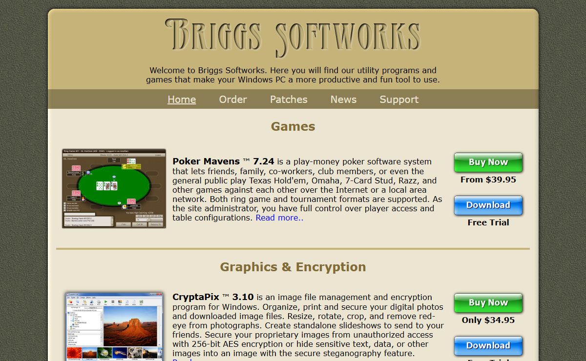 Briggs Softworks: home for encryption, calendar, graphics, poker, and file utilities for Windows