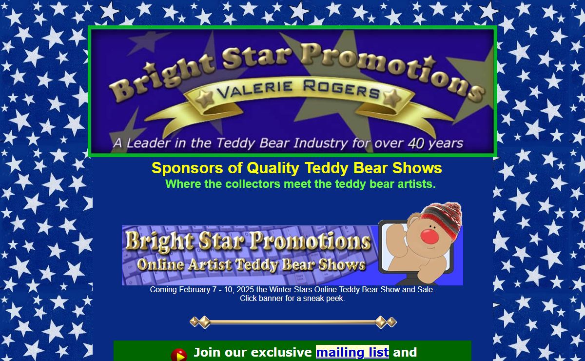 Artist bears found on online shows, bear appraisals on Bright Star Promotions