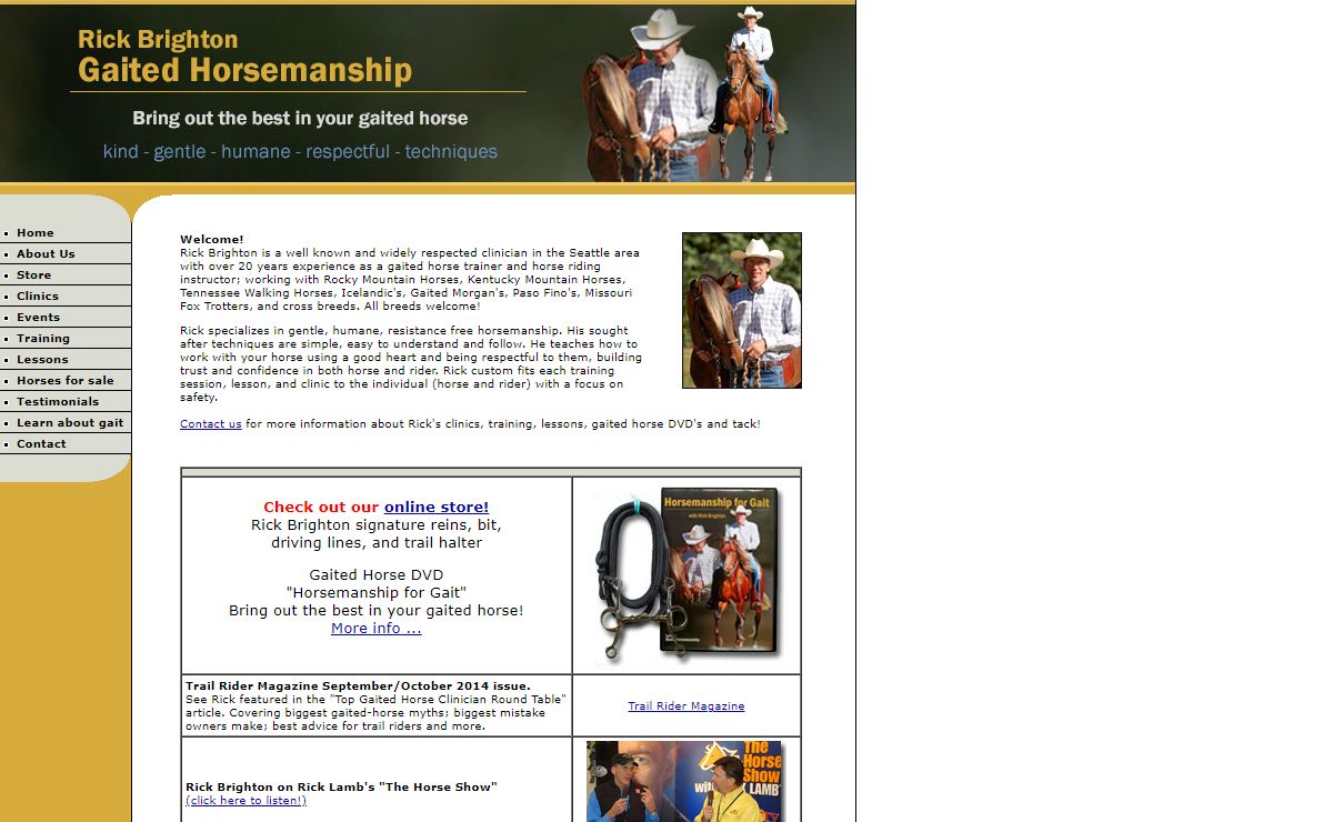 Rick Brighton - Gaited Horse Training, Lessons, Clinics, DVD's and Tack