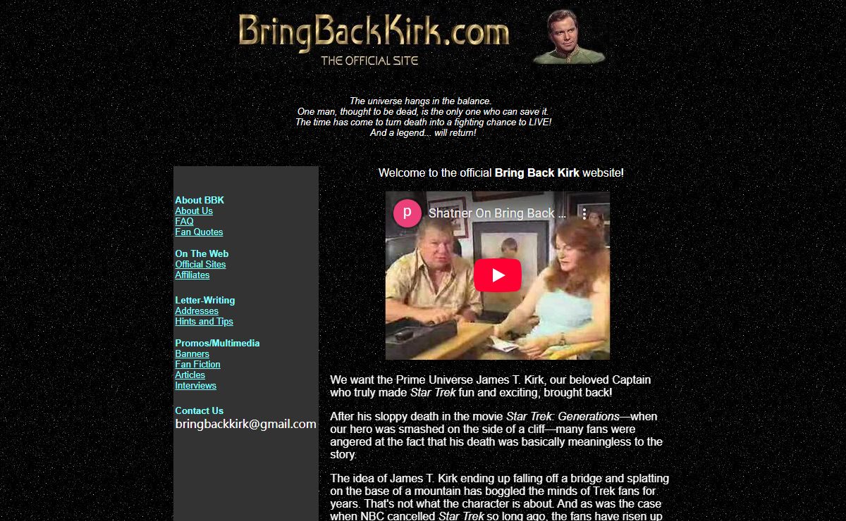 Bring Back Kirk: The Official Site