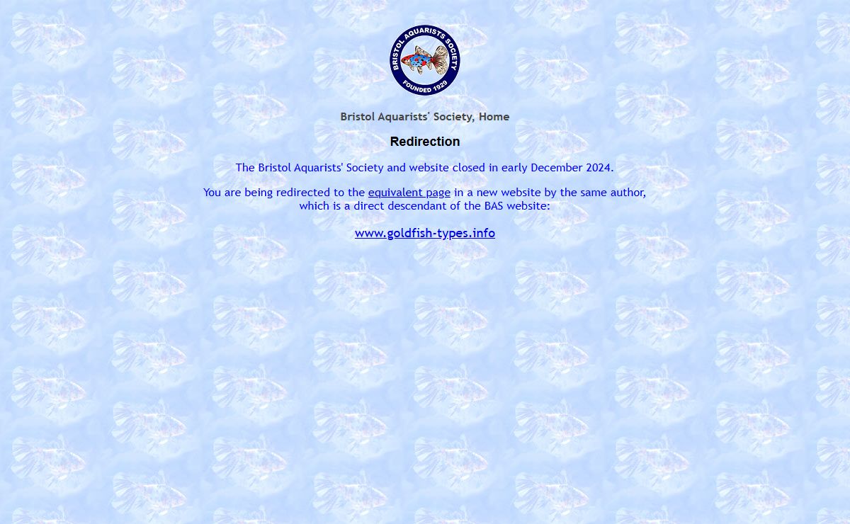 Bristol Aquarists' Society for fancy goldfish varieties, how to keep them, and how to breed them