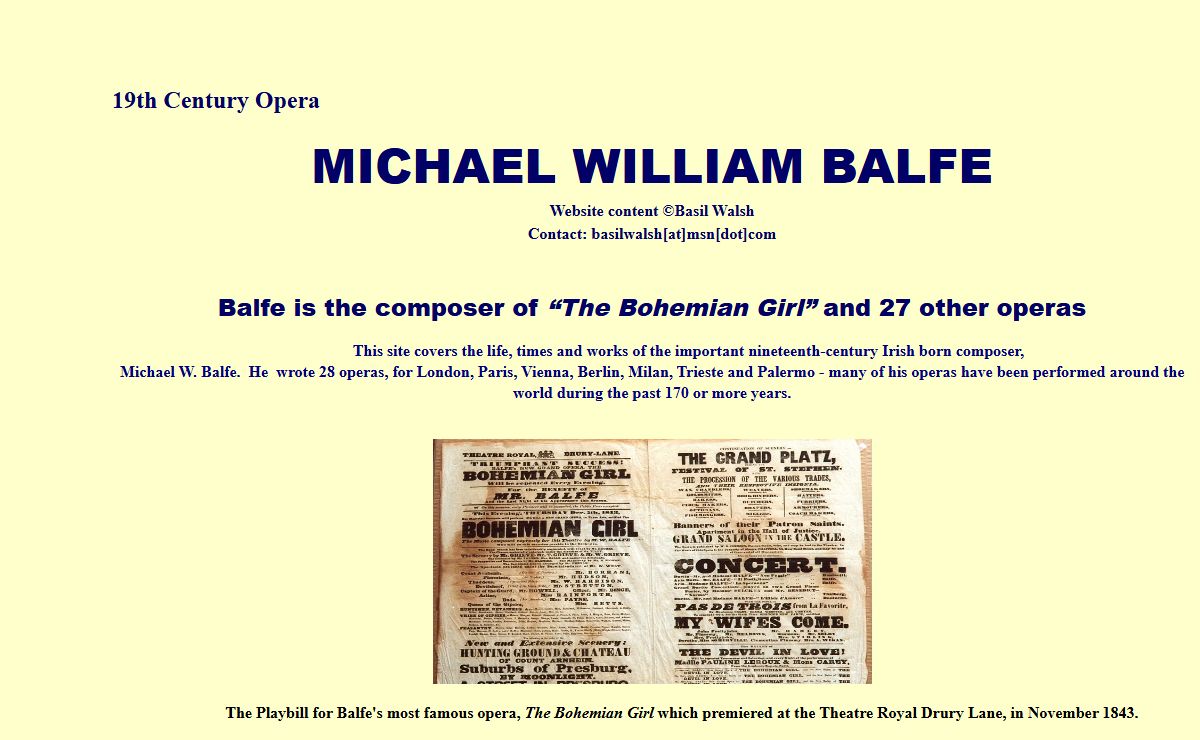 Michael William Balfe (1808-70) - Opera Singer and Composer.