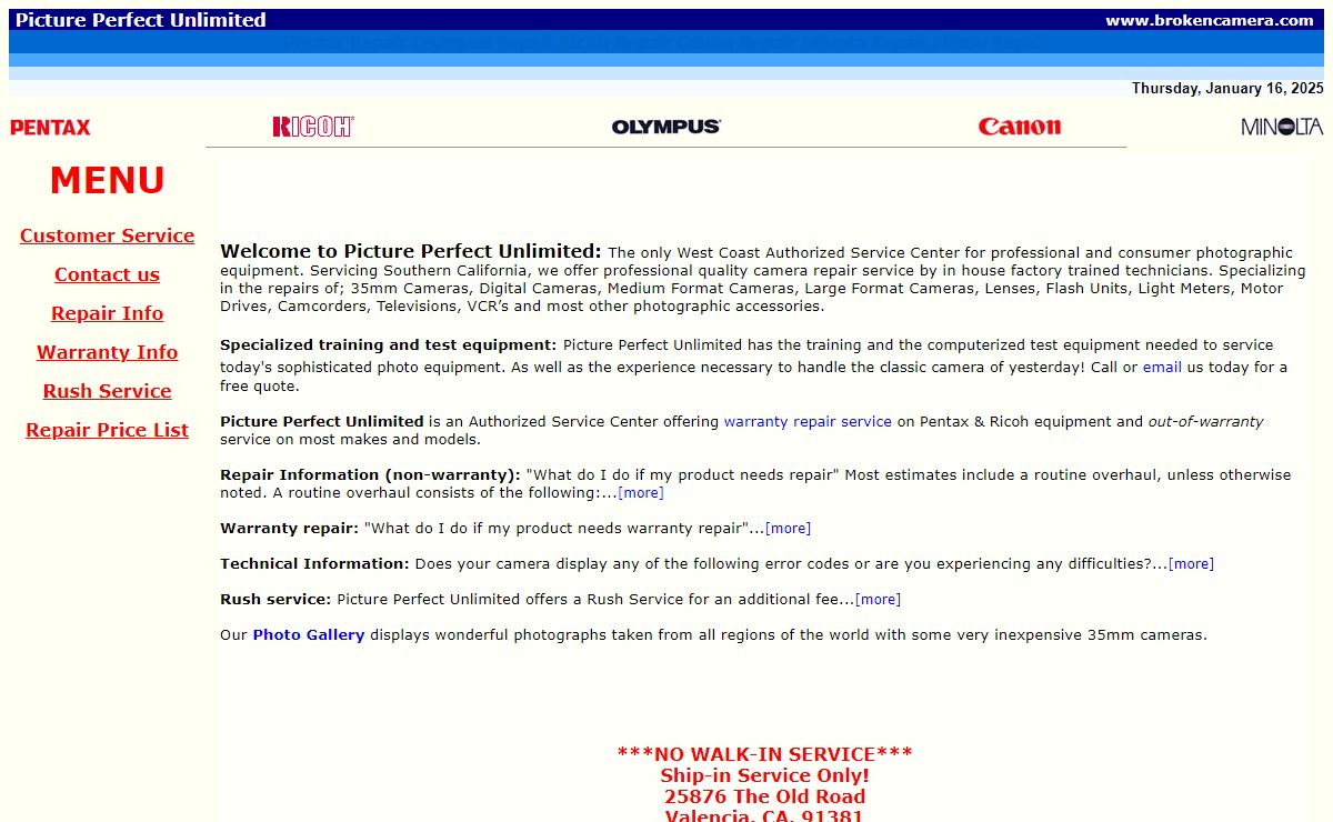 Picture Perfect Unlimited - camera repair and sales of Pentax cameras