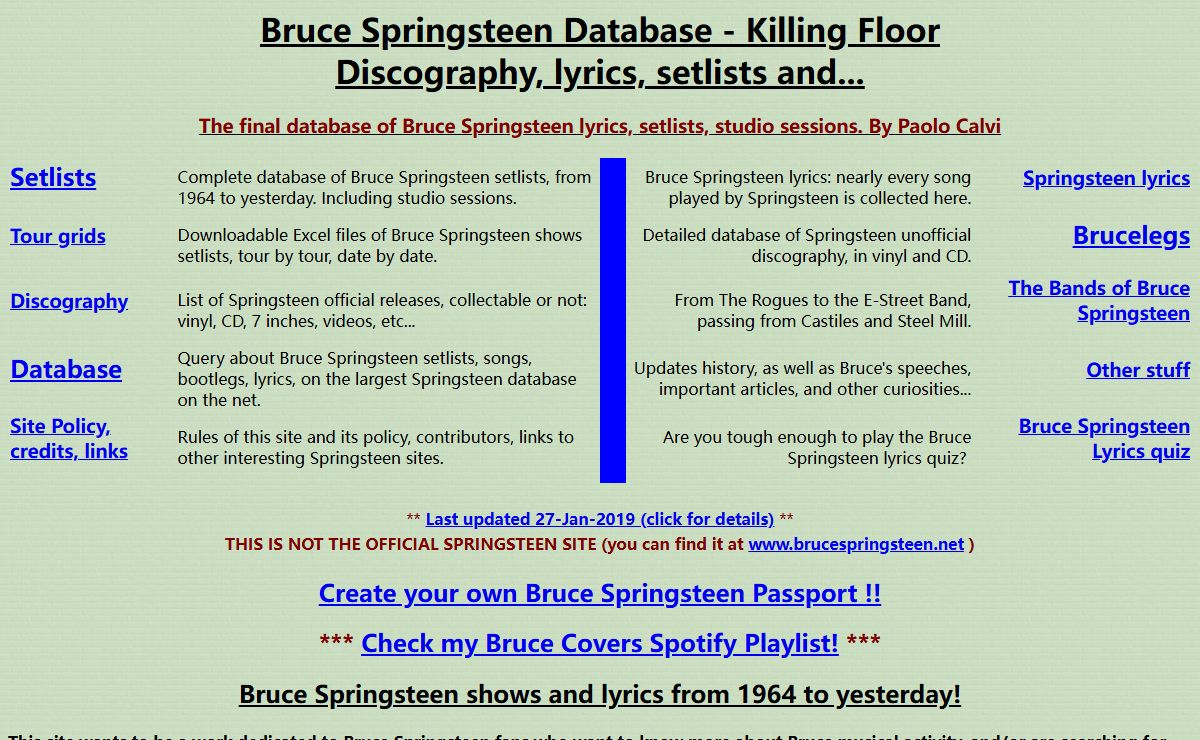 Bruce Springsteen database, lyrics, setlists. By Paolo Calvi