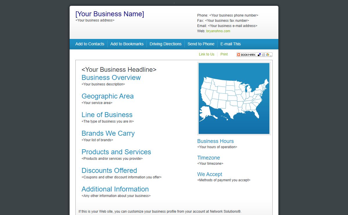 Business profile for bryanohno.com provided by Network Solutions
