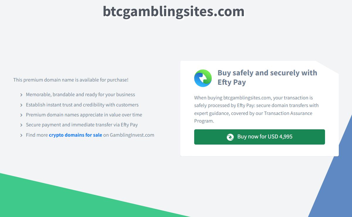 btcgamblingsites.com domain name is for sale. Inquire now.