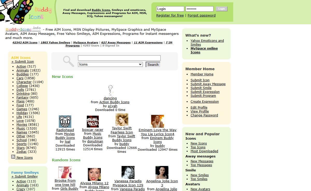 Aim Buddy Icons, AOL, ICQ and MSN Away messages, Smiles, Expressions and Aim programs