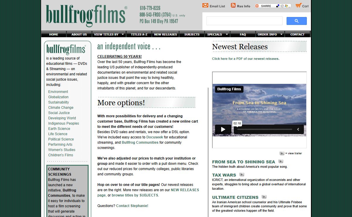 Bullfrog Films: 1-800-543-3764: Environmental DVDs and Educational DVDs