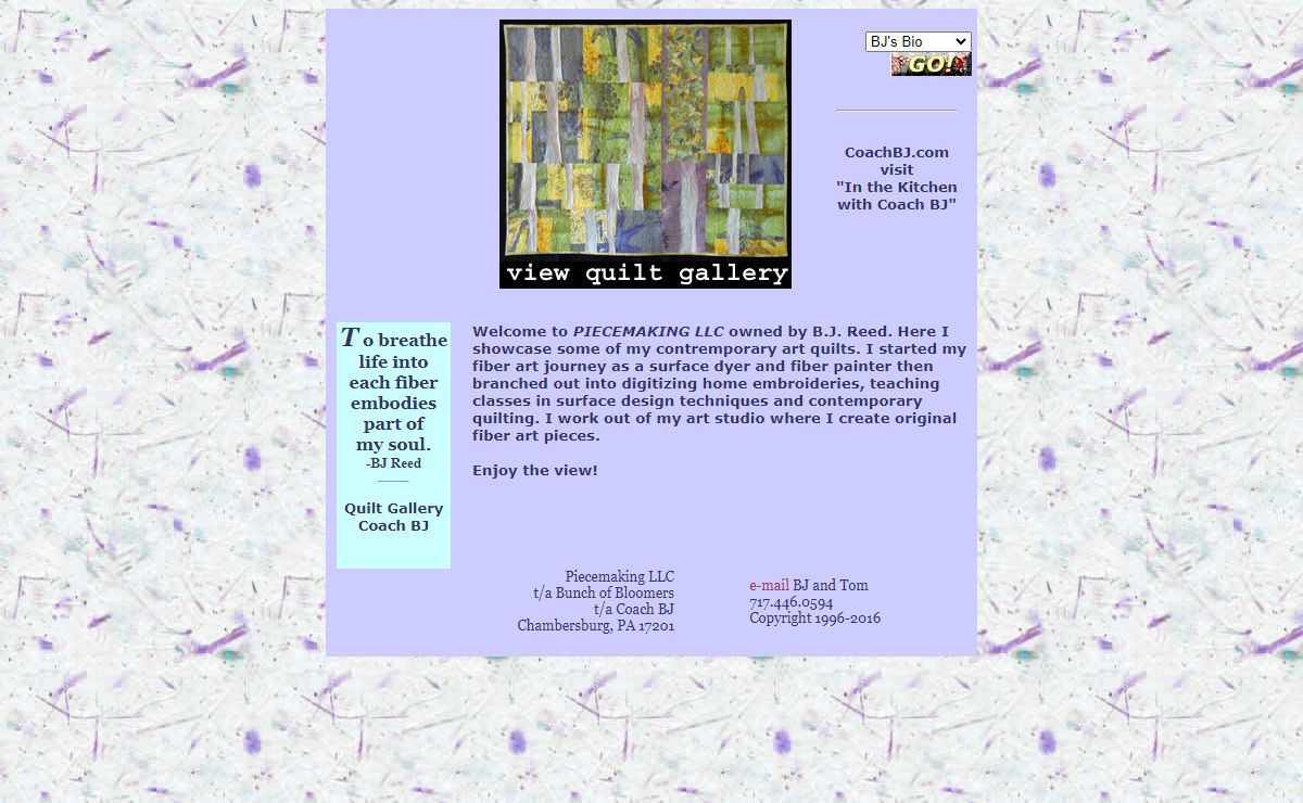 Piecemaking LLC Fiber Arts, Bunch of Bloomers Dried Flowers, Contemporary Quilts, Fiber Artist BJ Reed, Machine Embroidery Designs, Hand Dyes, Serger Quilt Patterns, Online Classes