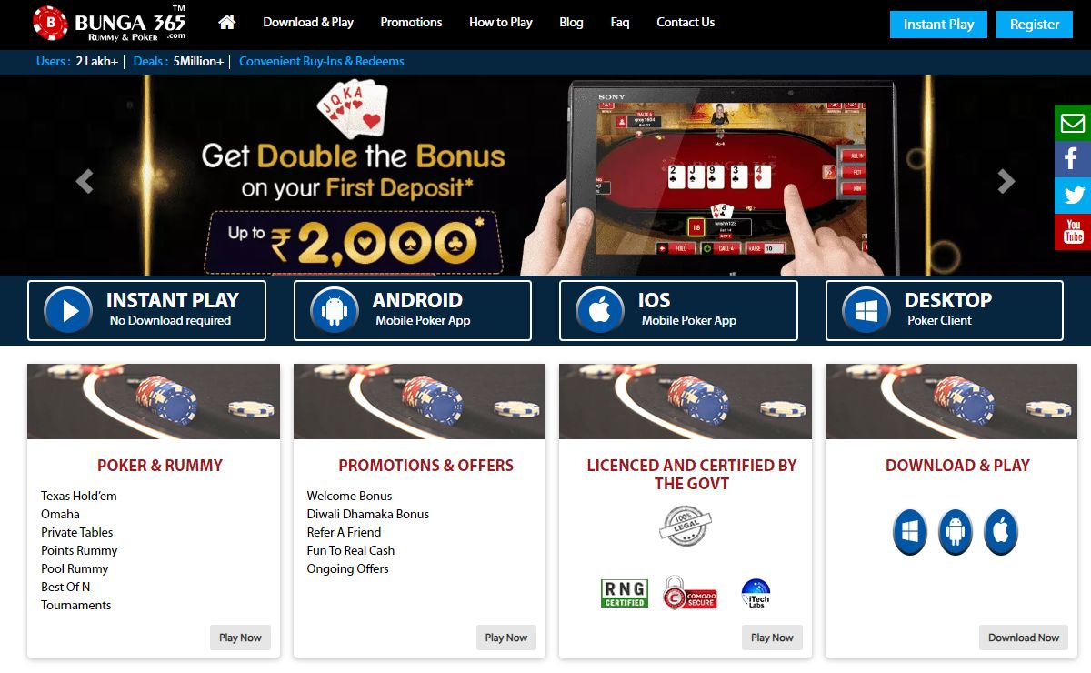 Play Rummy and Poker Game Online | Sign up and Get Rs.2000 Cash Bonus | bunga365