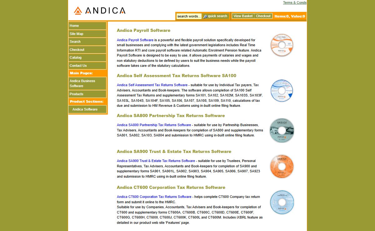 Self Assessment Tax Returns Software SA100 SA800 & SA900. CT600, P11D Payroll MTD VAT from Andica Limited