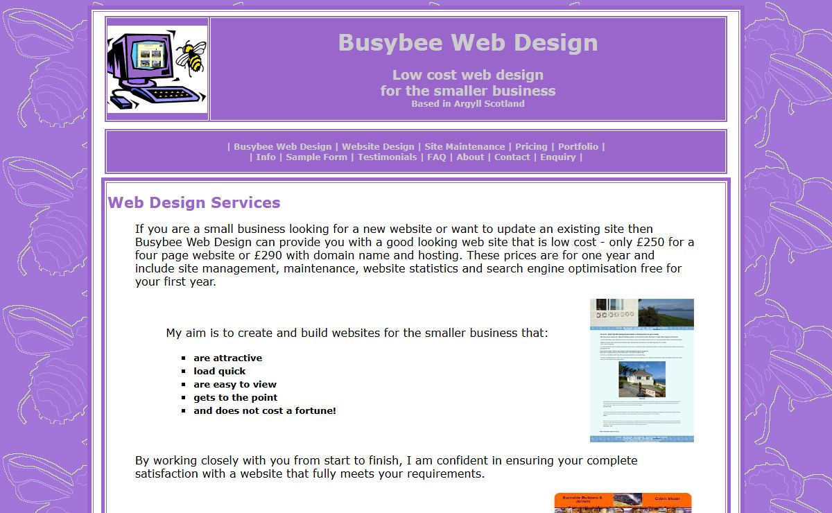 Low cost Website Design & Maintenance for the smaller business - Busybee Webdesign based in Argyll Scotland