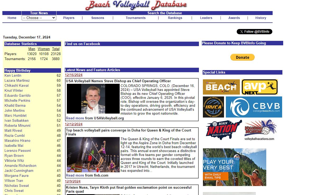 Beach Volleyball Database