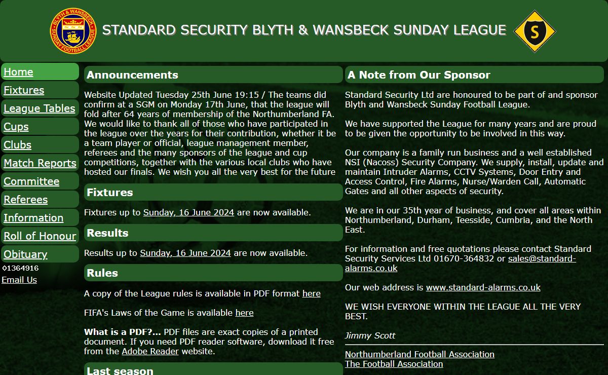 Standard Security Blyth & Wansbeck Sunday League