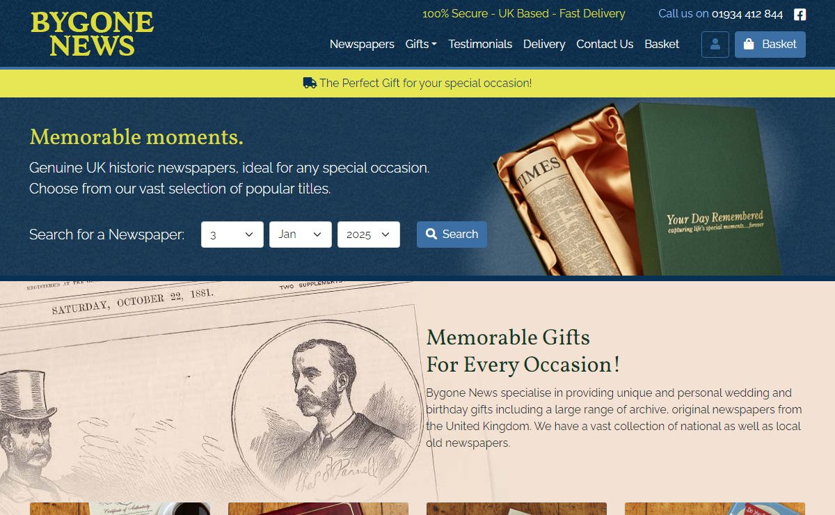 Original Old Newspapers - Birthday & Wedding Gifts | Bygone News