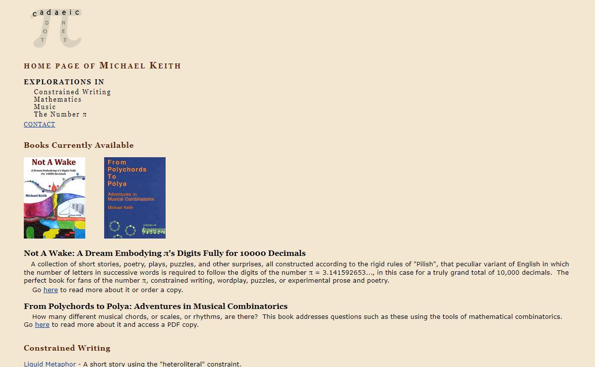 Cadaeic.net: Math, Pi, and Constrained Writing