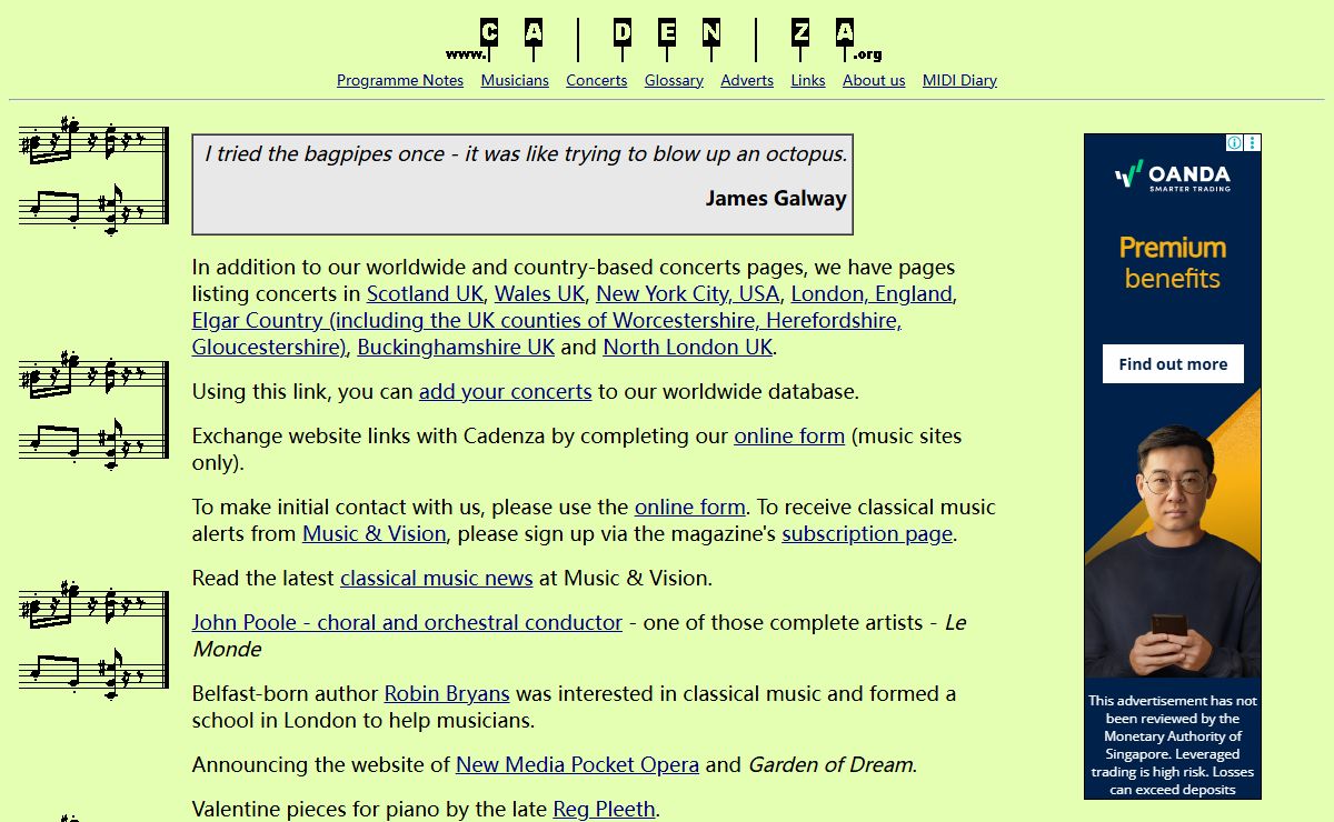 Cadenza - contemporary and classical music and musicians - resources and information