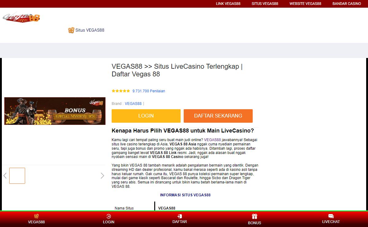 VEGAS88 >> Situs LiveCasino Terlengkap | Daftar Vegas 88