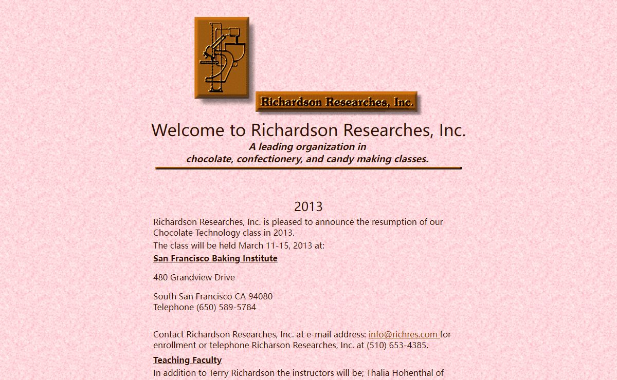Richardson Researches Chocolate and Confectionery Classes