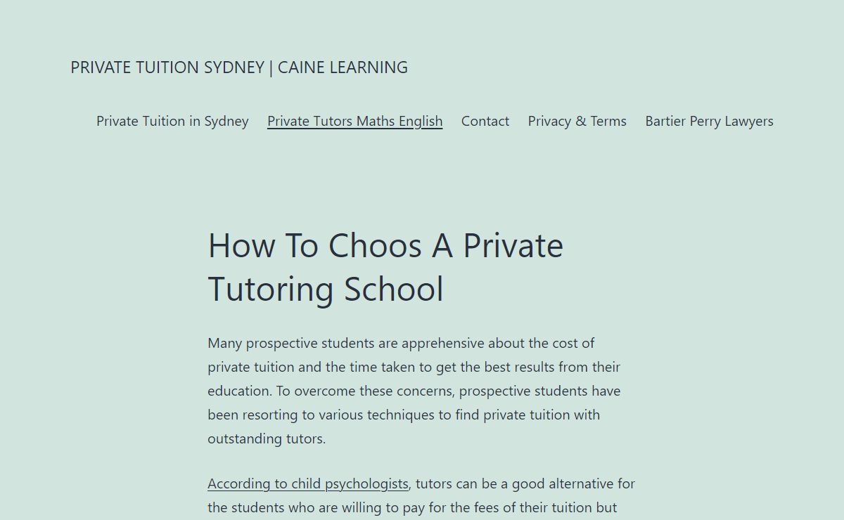 Private Tutors Maths English - Private Tuition Sydney | Caine Learning