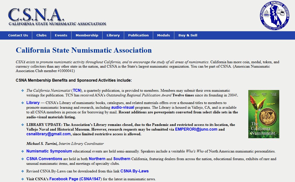 California State Numismatic Association: Official Website Homepage