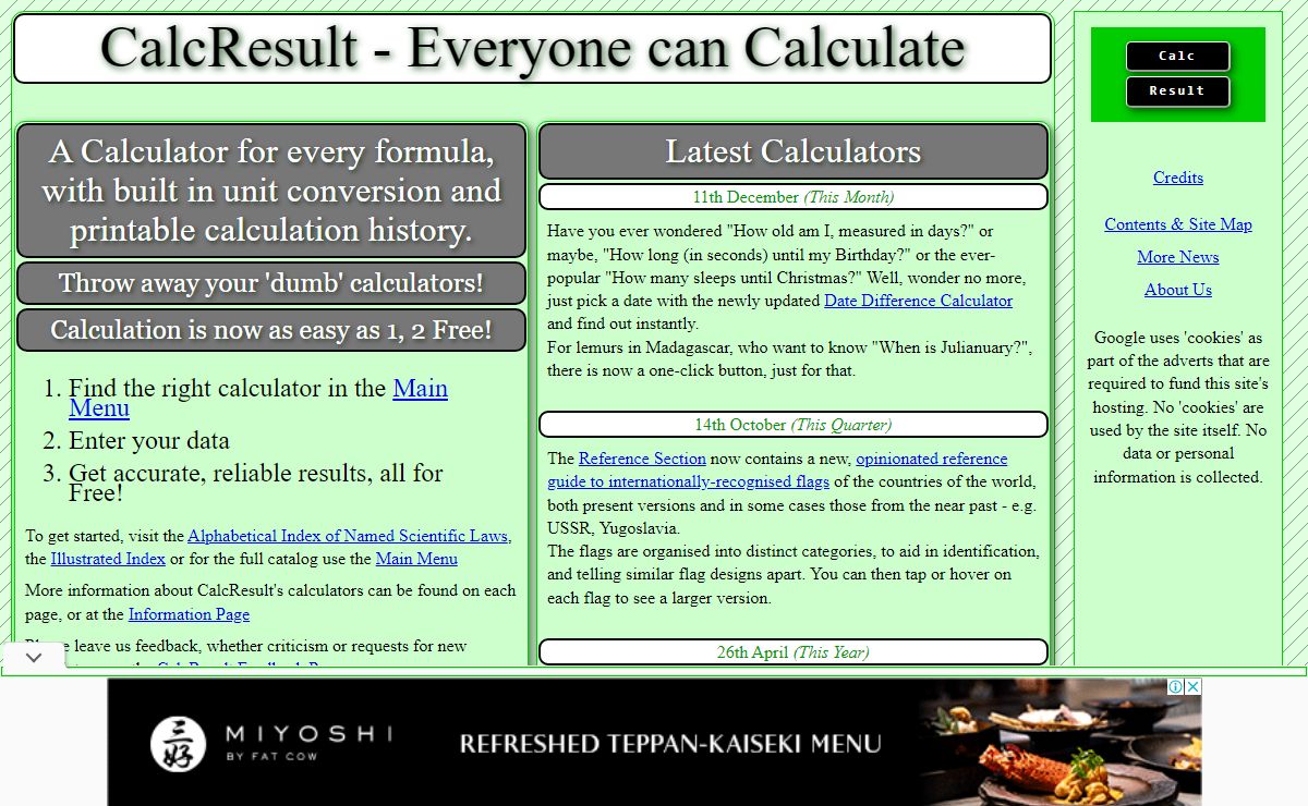 Home-Page: CalcResult Universal Calculators - A Conversion Calculator for Everything!