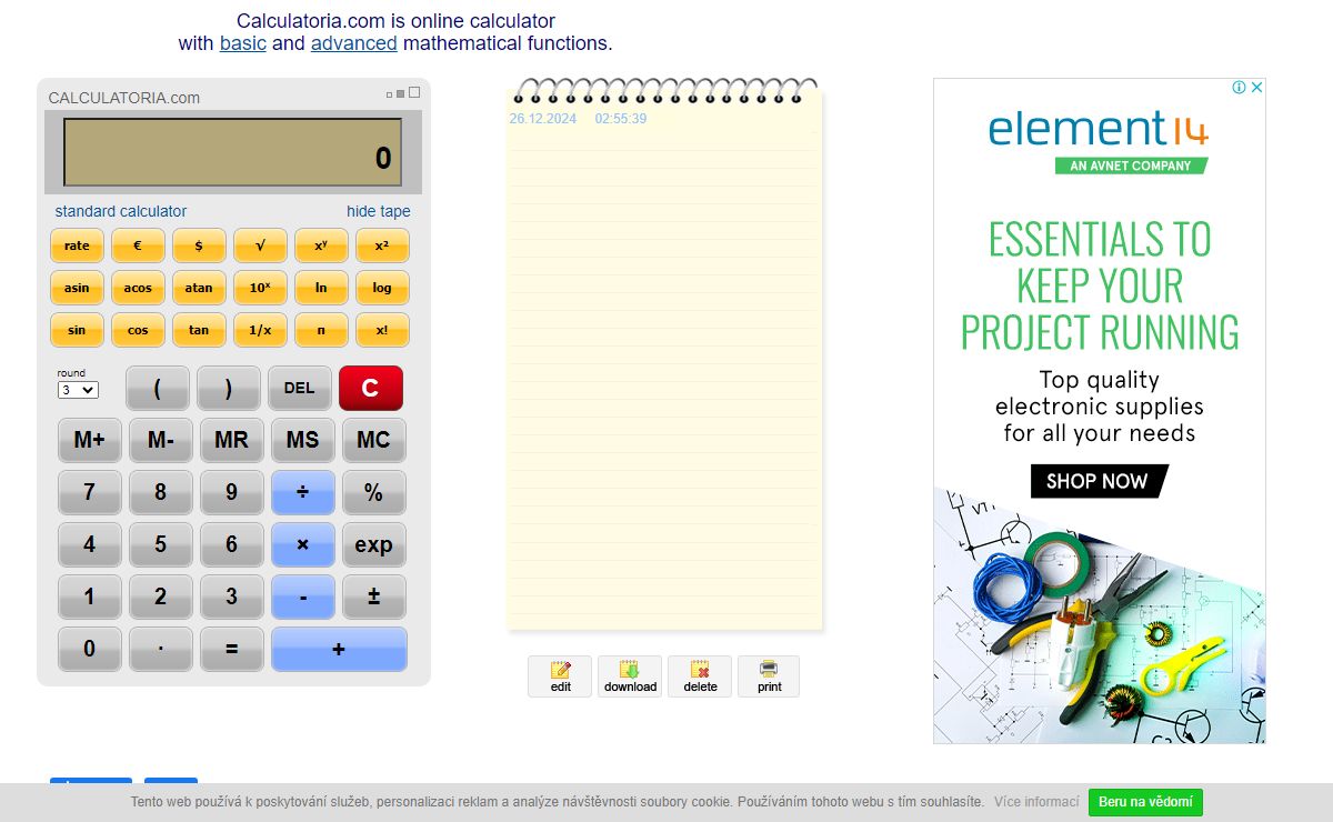 Online scientific calculator with tape - CALCULATORIA.com