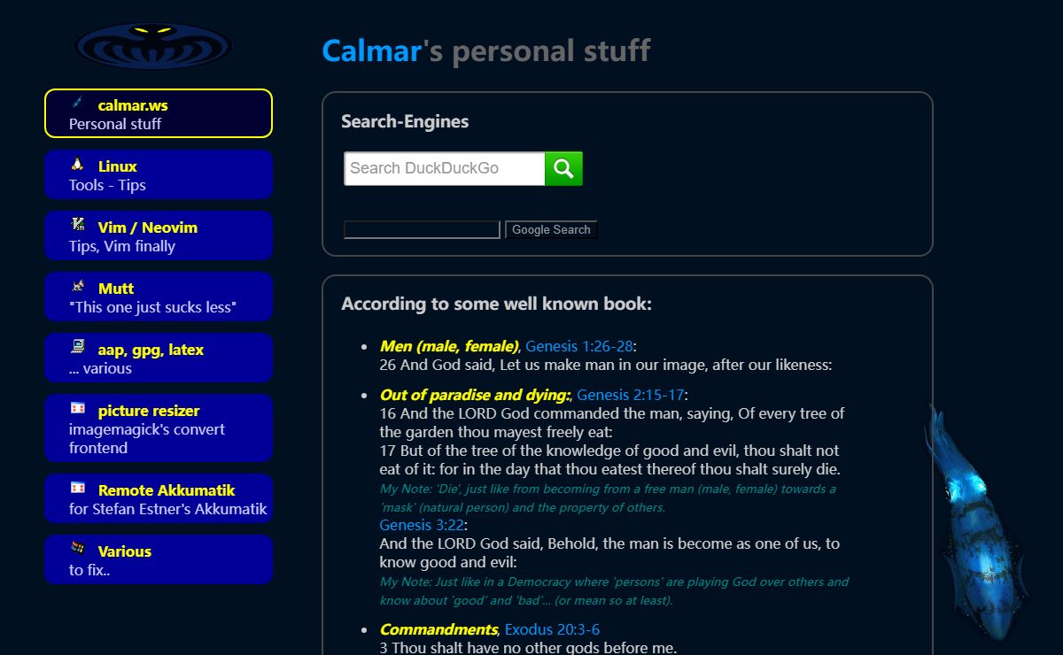 Calmar's Linux, etc Webseite