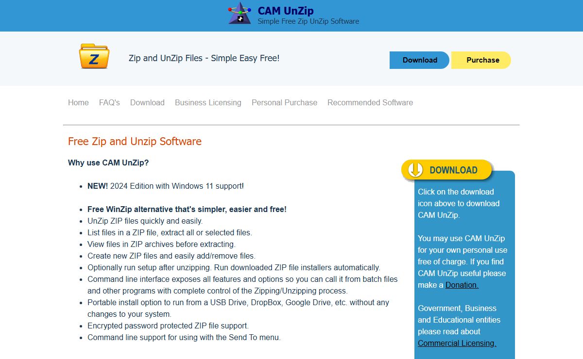 CAM UnZip - Simple Free Zip UnZip Software