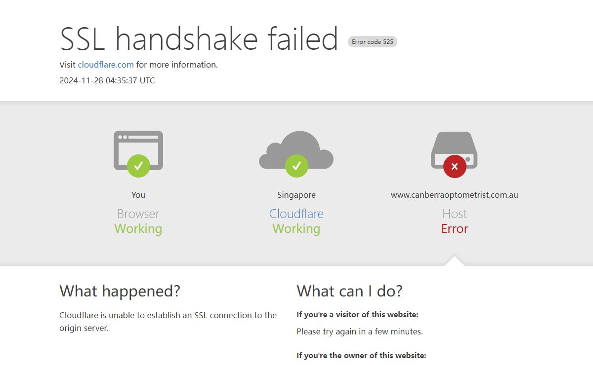 www.canberraoptometrist.com.au | 525: SSL handshake failed