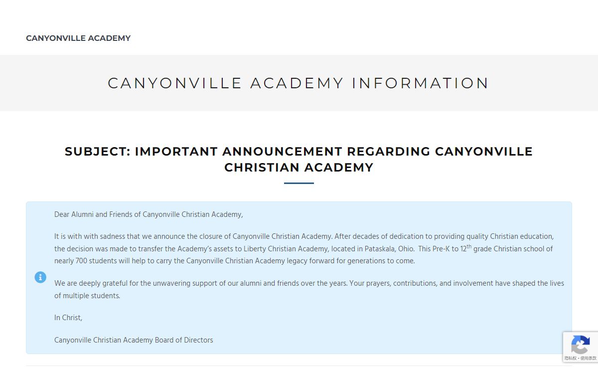 Canyonville Academy Information - CANYONVILLE ACADEMY