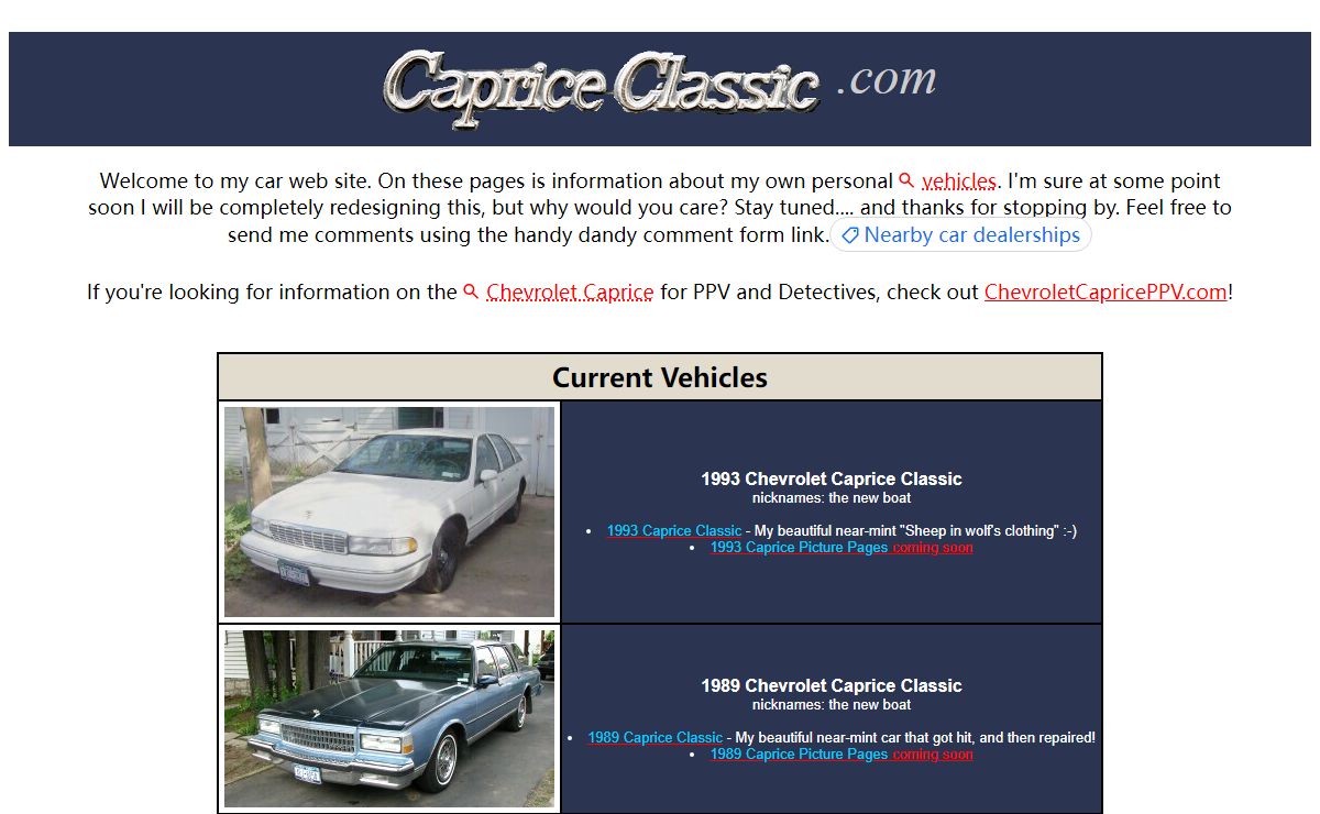 Caprice Classic DOT com -- Story and archive of Brian's 1994 9C1 and 1985 & 1989's & 1993 & 1986 Civilian Caprices, and the outsider 1993 Buick Park Ave