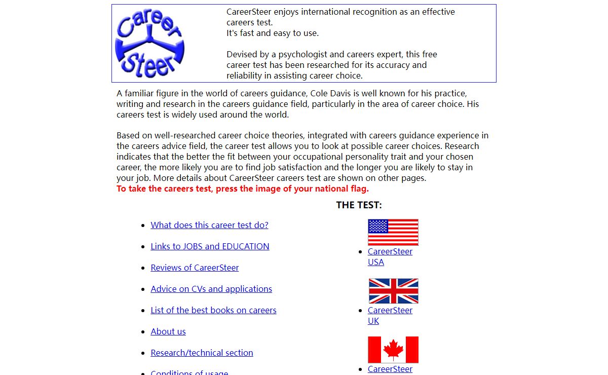 CareerSteer: free career test for career choice