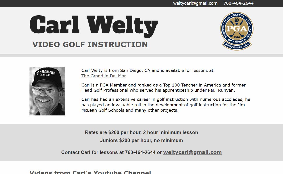 Carl Welty - Video Golf Instruction - The Farmont Grand Del Mar - Del Mar CA